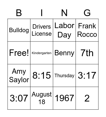 Bulldog Bingo Card