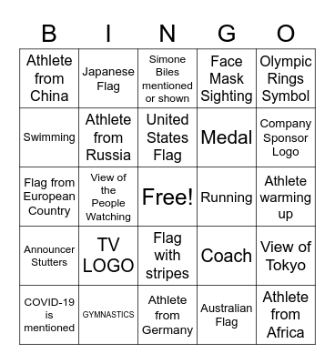 TOKYO OLYMPICS Bingo Card
