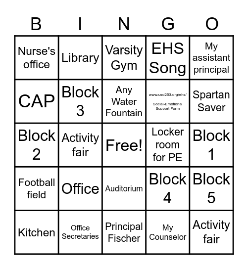 EHS Open House BINGO Card