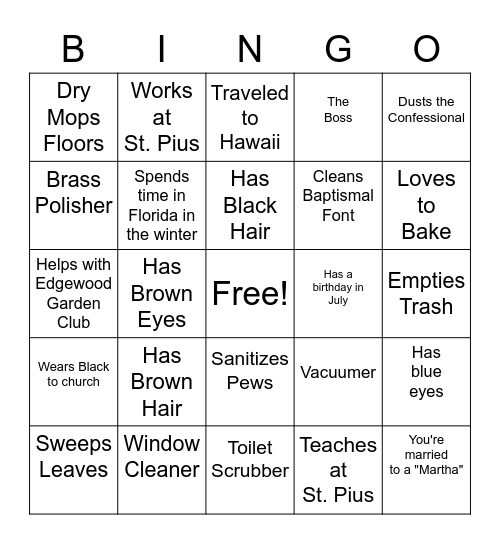 "MARTHA" Committee Bingo Card