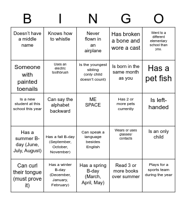 Get-To-Know-You BINGO Card