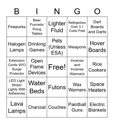 Illegal Appliances Bingo Card