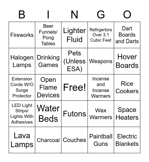 Illegal Appliances Bingo Card