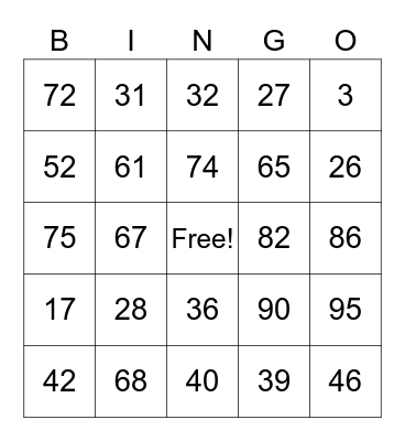 Multiplication Bingo Card