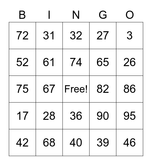 Multiplication Bingo Card