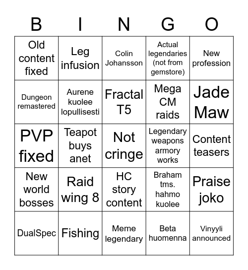 Hype EOD Bingo Card