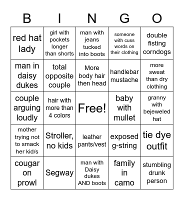 Fair Trash Bingo Card