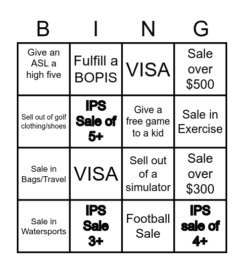 UML Sales Bingo Card