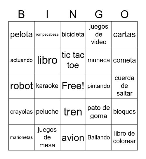Jugetes y Actividades Divertidas Bingo Card