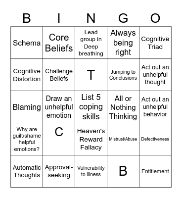 CBT Bingo Card