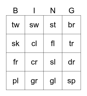 Begining Blends Bingo Card