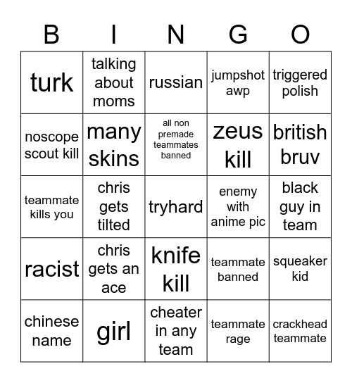 cs bingo Card