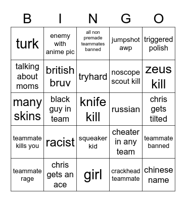 cs bingo Card