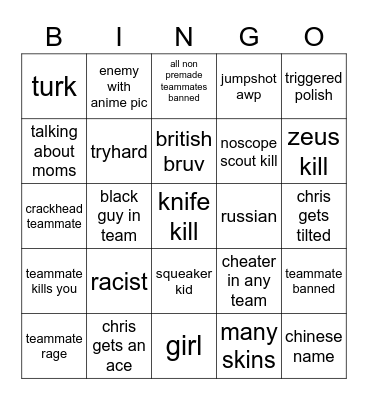 cs bingo Card