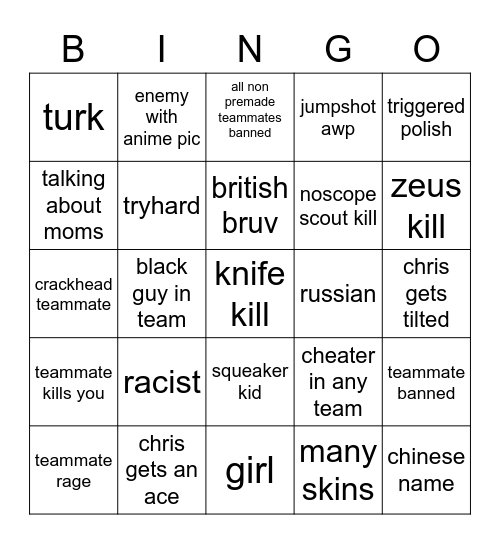 cs bingo Card