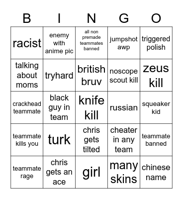 cs bingo Card