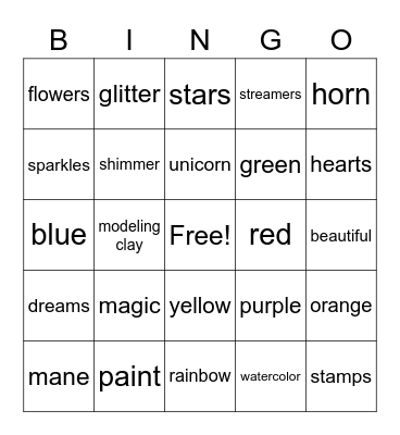 Unicorn Bingo Card