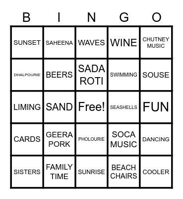 Family Vacation # 2 Bingo Card