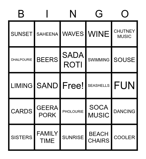 Family Vacation # 2 Bingo Card