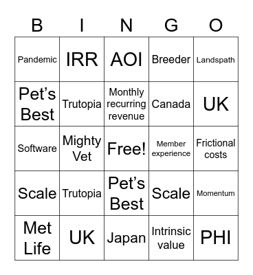 TRUP Q2 Earnings Release Bingo Card