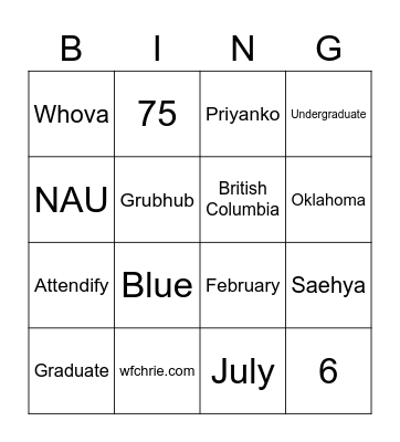 WFCHRIE Bingo Card