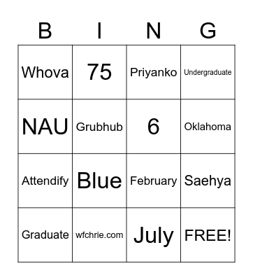 WFCHRIE Bingo Card