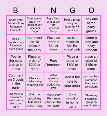 Pure Romance Bingo Card