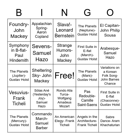 Pride & Joy Music Bingo! Bingo Card