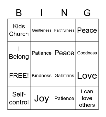 Fruits of the Spirit Bingo Card