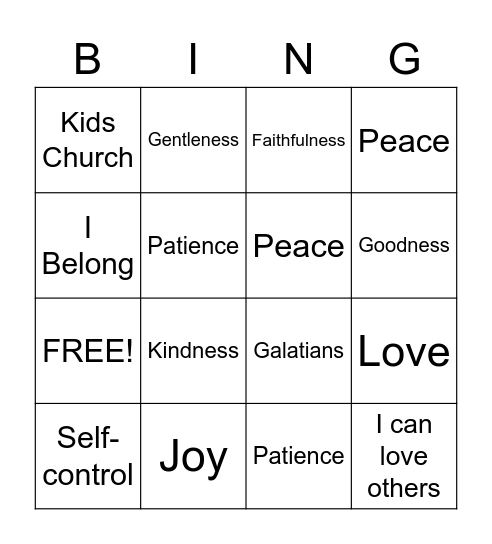 Fruits of the Spirit Bingo Card