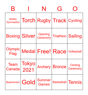 Tokyo 2021 Olympics - Virtual BINGO! Bingo Card