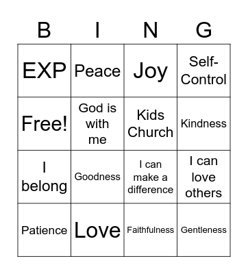 Fruits of the Spirit Bingo Card