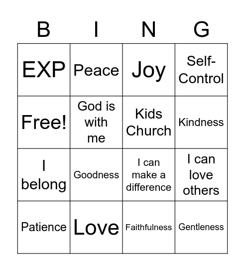 Fruits of the Spirit Bingo Card