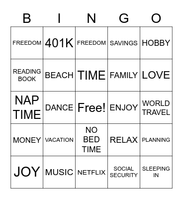 RETIREMENT Bingo Card