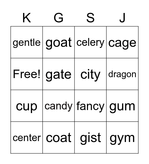 Hard C and G / Soft C and G Bingo Card
