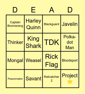 The Suicide Squad Bingo Card