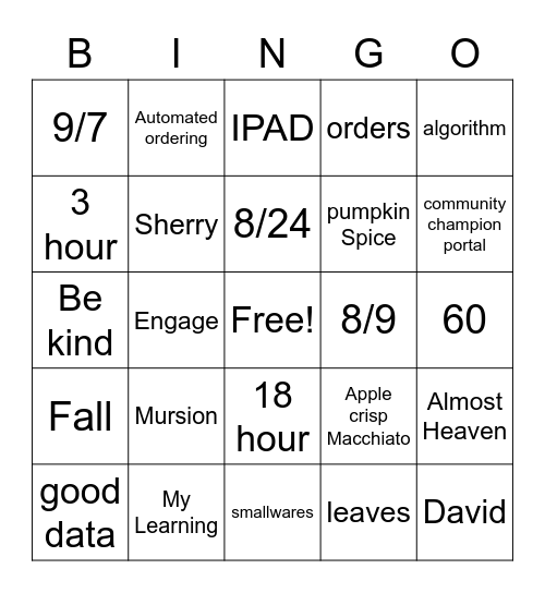 Fall PPK Bingo Card