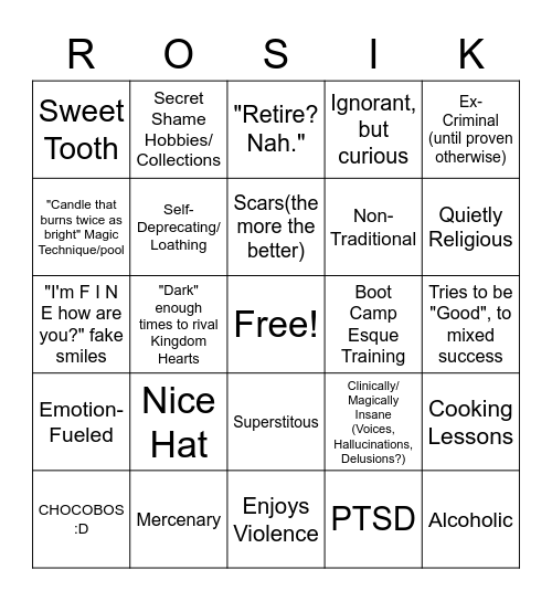 Rosik Bingo Card