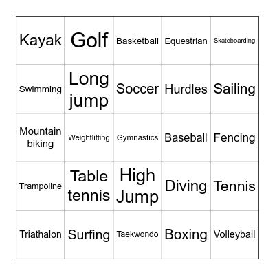 Olympic Bingo Card