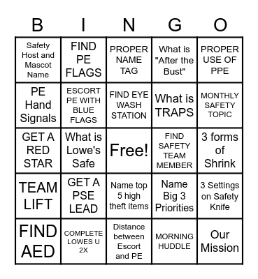 Hunt 4 Safety Bingo Card