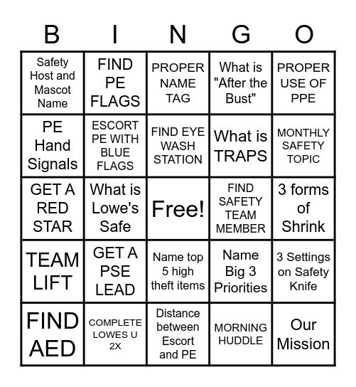 Hunt 4 Safety Bingo Card