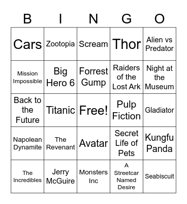 NAME THAT MOVIE Bingo Card