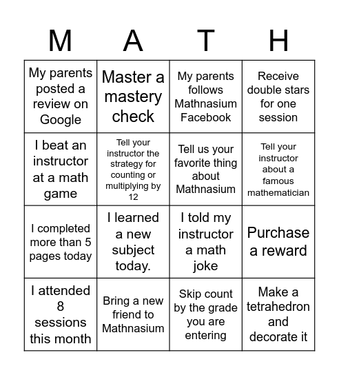 Back to School Bingo Card