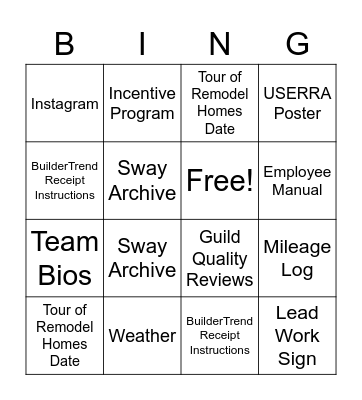 Silent Rivers Intranet Site Bingo Card