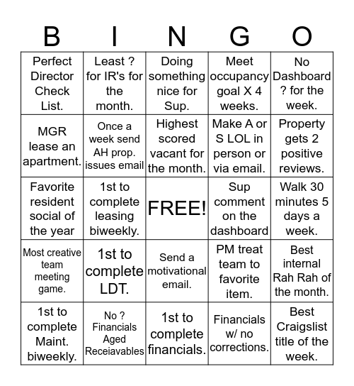 Angela Manager Bingo Card