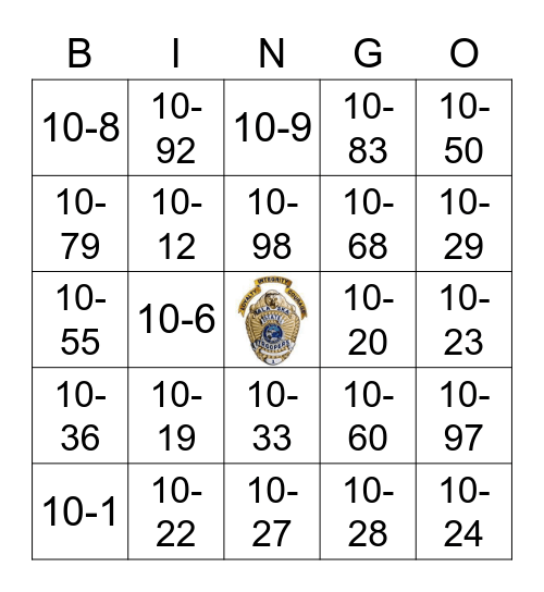 AST 10-Code Bingo Card