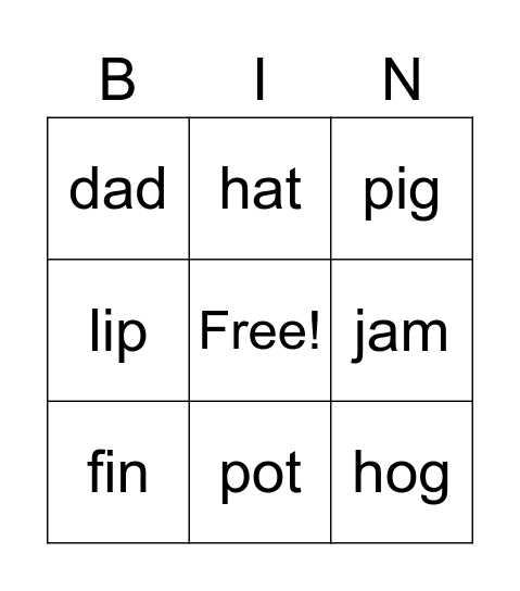 Three-in-a-Row Bingo Card