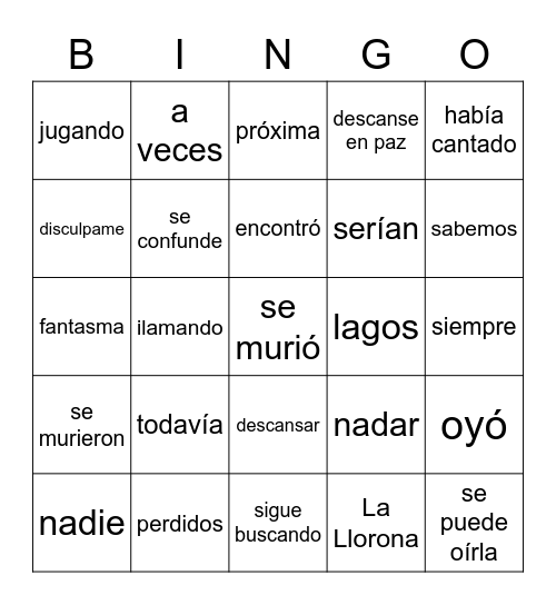 LA LLORONA 2 Bingo Card