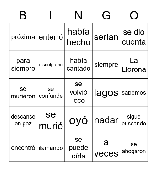 LA LLORONA 2 Bingo Card