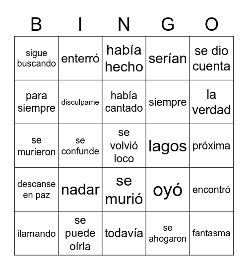 LA LLORONA 2 Bingo Card